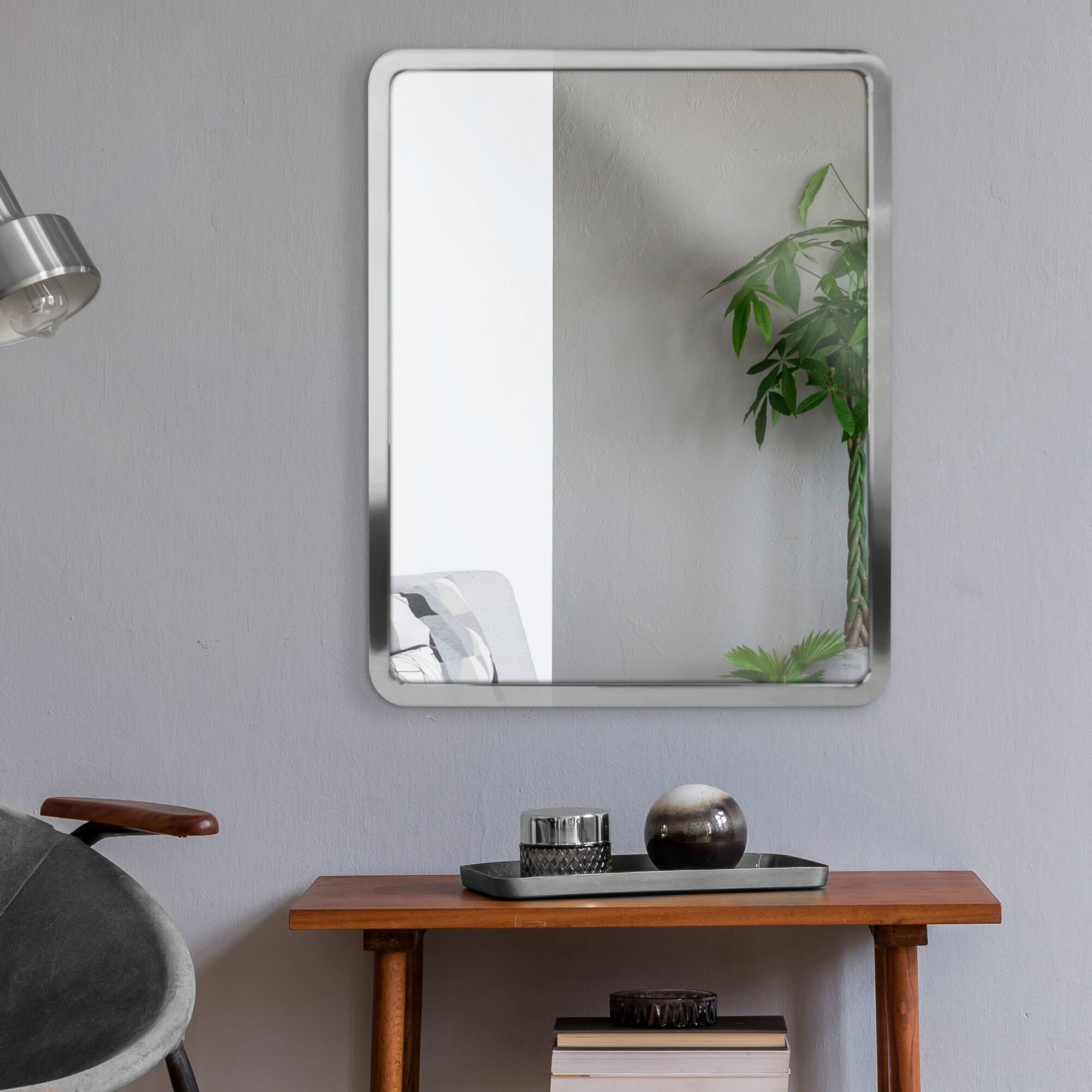 Head West Brushed Nickel 24" x 30" Rounded Edge Framed Accent Vanity Mirror